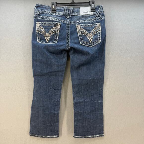 Vigoss Jeans Women's 3/4x21 Blue The Chelsea Capri Embellished Rose Gold Pocket - Picture 2 of 14